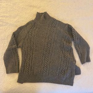 Vince Diagonal Cable Wool Blend Turtleneck Sweater in Gray